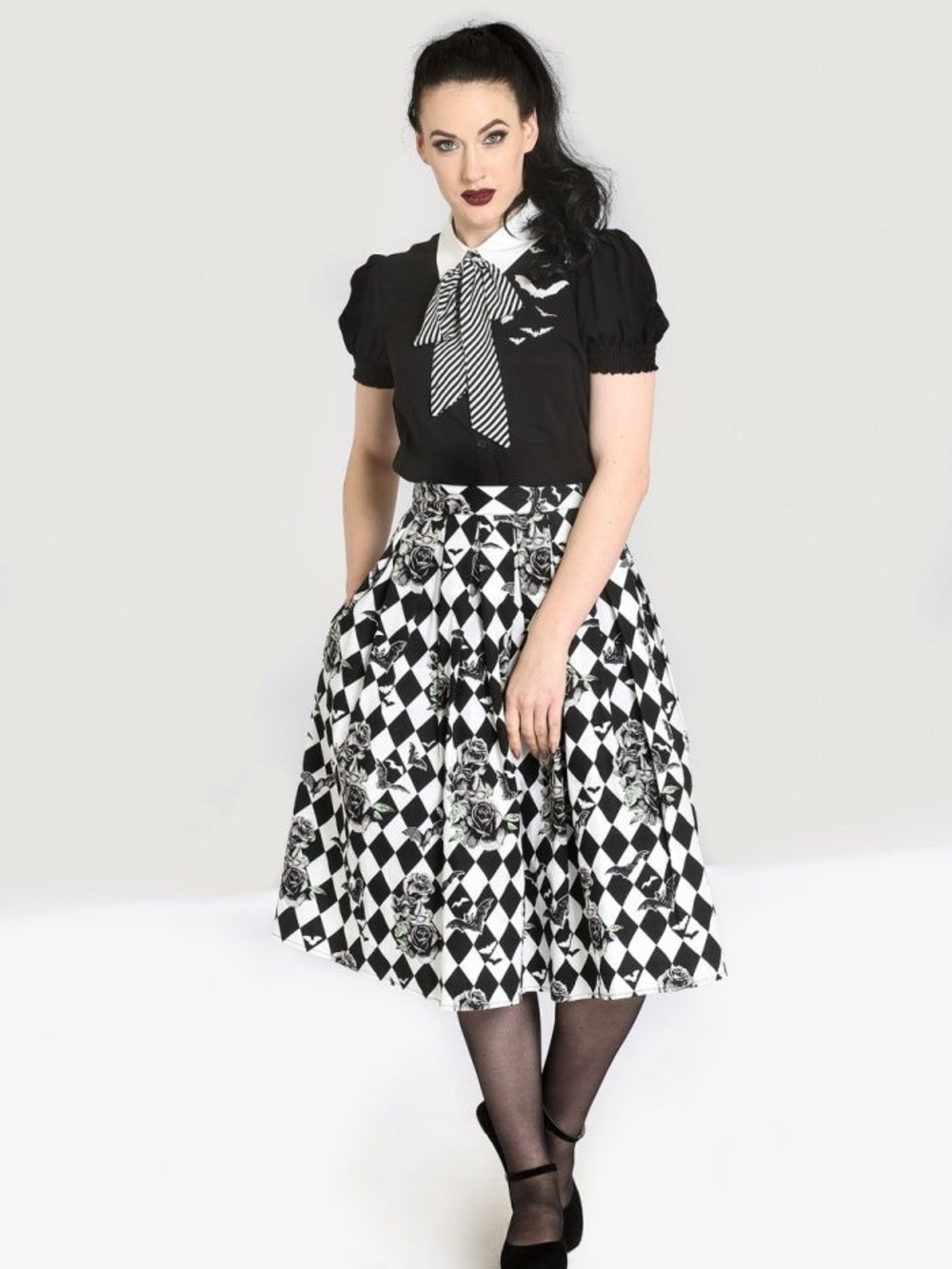 Hell Bunny Black & White Harlequin Hauntly 50's Skirt